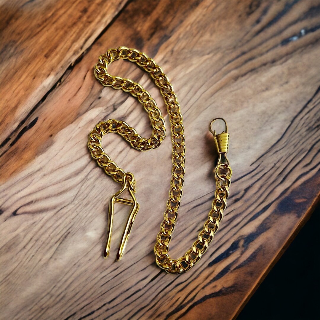 Midcentury Gold Belt Hook Pocket Watch Chain. Gold Belt Loop Etsy