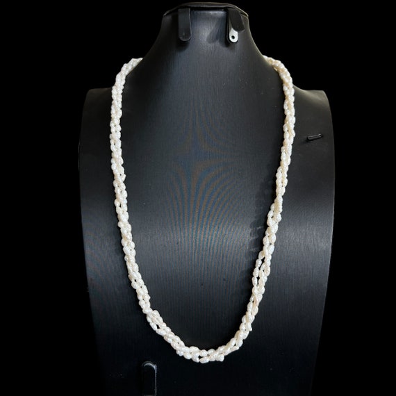 24” Rice Pearl Toursade Necklace. Bronze Tone Cla… - image 2