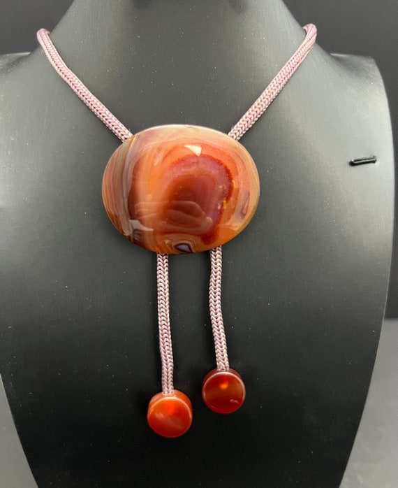 Rare Carnelian Carved Bola Bolo Tie. Purple Brown… - image 4