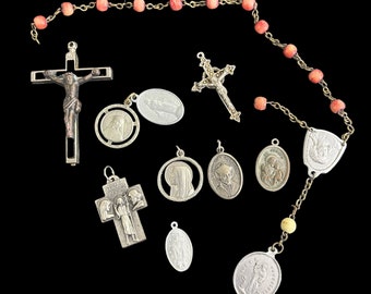 Vintage Religious Jewelry Lot - Religious Icon Jewelry - Catholic Medallions - Christian Jewelry - Mary Mother Pendant - Christian Crafts