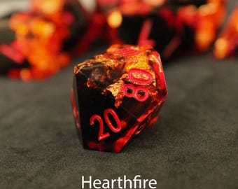 Sharp Edge Dice Set Polyhedral DnD Pathfinder Flower Water Storm D20 Gift Blue Green Black Red RPG Fire TTRPG D&D Dungeons and Dragons Red