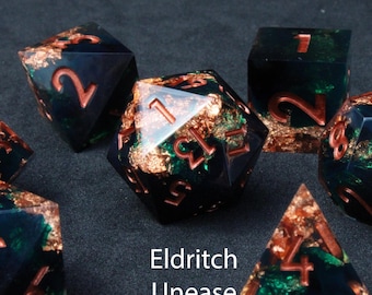 Sharp Edge Dice Set Polyhedral DnD Pathfinder Flower Water Storm D20 Gift Blue Green Black Space RPG Fire TTRPG D&D Dungeons and Dragons Red