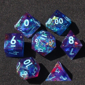 Handmade Purple Space Sharp Edge Dice Set Dungeons and Dragons D&D DnD Blue Polyhedral Pathfinder TTRPG Fantasy Gaming Polyhedral D20 Gift