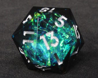 Handmade Lightning Sharp Edge Dice Set Dungeons and Dragons D&D DnD Blue Polyhedral TTRPG Fantasy Gaming Polyhedral Gift Pathfinder Black