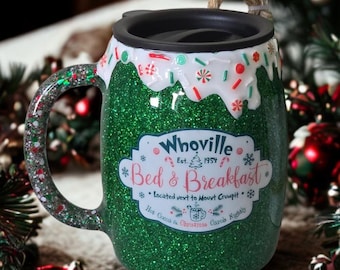 Whoville Christmas Glitter Tumbler, Stainless Steel Travel Mug
