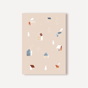 Weihnachtskarte Häuser | Postkarte Weihnachten | Winterkarte | Weihnachtskarte minimalistisch | Weihnachtskarte skandinavisch