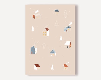 Weihnachtskarte Häuser | Postkarte Weihnachten | Winterkarte | Weihnachtskarte minimalistisch | Weihnachtskarte skandinavisch