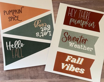 Fall Pennant Flag, Printable Pennant, Hello Fall, Pumpkin Spice Printable, Fall Vines, Printable Flag