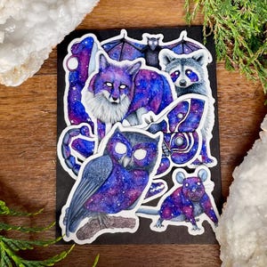 Stickerset nachtdieren – alle 8 stickers – ontwerpen met inkt en aquarel