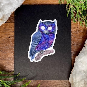 Sticker Galaxy Owl – handgetekende inkt en aquarelontwerp uit de Nocturnal Creatures-collectie
