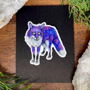 Galaxy Fox-sticker – handgetekende inkt en aquarelontwerp uit de Nocturnal Creatures-collectie