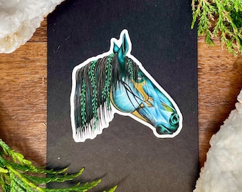 Pegatina de Kelpie – Ilustración anatómica de criatura fantástica dibujada a mano / Caballo de agua mítico que cambia de forma del folclore escocés