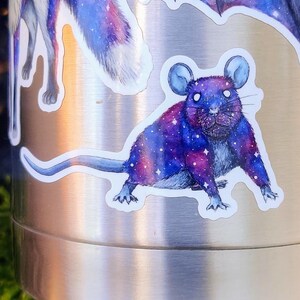 Sticker Galaxy-muis – handgetekende inkt en aquarelontwerp uit de Nocturnal Creatures-collectie