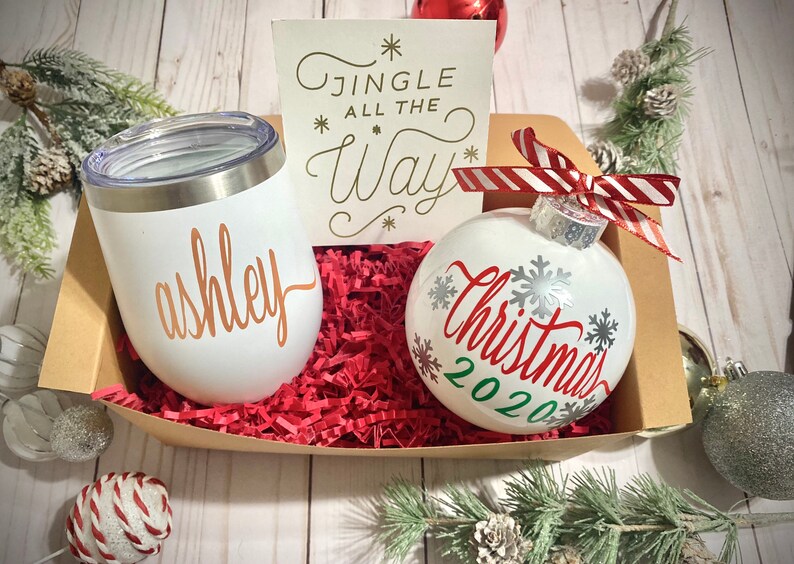 Christmas Gift Box. Christmas ornament. Personalized Wine image 0