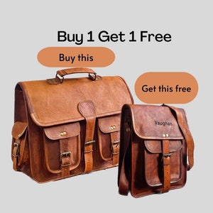 Handmade Leather Travel Messenger Office Crossbody Bag Laptop Briefcase Computer College Satchel Bag For Men And Women image 1