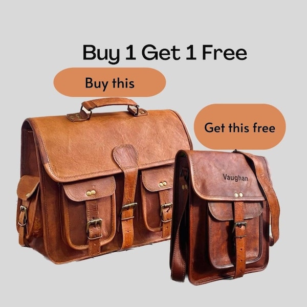 Handmade Leather Travel Messenger Office Crossbody Bag Laptop Briefcase Computer College Satchel Bag For Men And Women