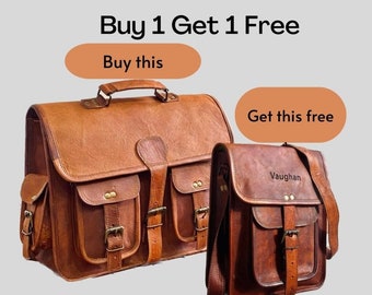 Handmade Leather Travel Messenger Office Crossbody Bag Laptop Briefcase Computer College Satchel Bag For Men And Women