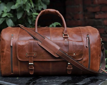 Full Grain Leather Duffle Bag/Monogrammed Genuine Leather Weekender Bag/Leather Holdall/Overnight Bag For Men/Personalized Gift For Him/Gift