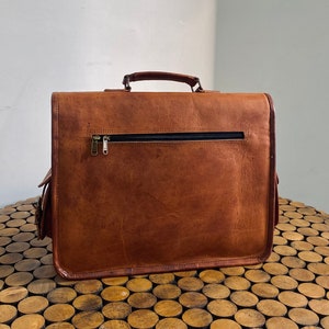 Handmade Leather Travel Messenger Office Crossbody Bag Laptop Briefcase Computer College Satchel Bag For Men And Women image 3