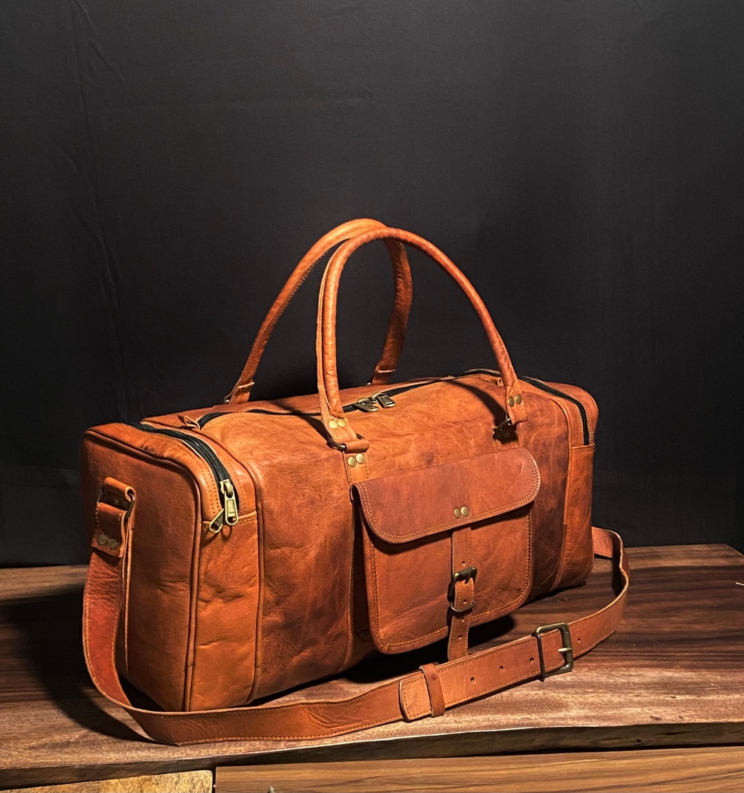 24 Inch Handmade Leather Duffel Bag, Leather Duffel Travel Bag