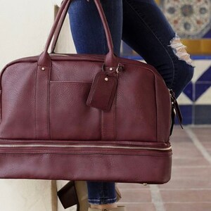 Genuine Leather Weekend Bag Weekend Handbag , Weekender Duffel , Weekender Satchel Maroon