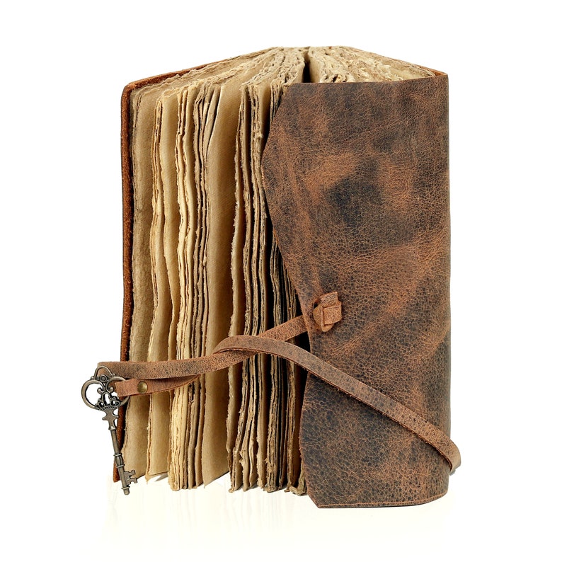 Journal en cuir personnalisé de style vintage Journal relié antique fait main avec du papier de bord de tache pour des hommes et des femmes carnet de croquis en cuir image 9