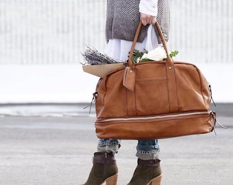 Sac week-end en cuir véritable - Sac à main week-end, Weekender Duffel, Weekender Satchel