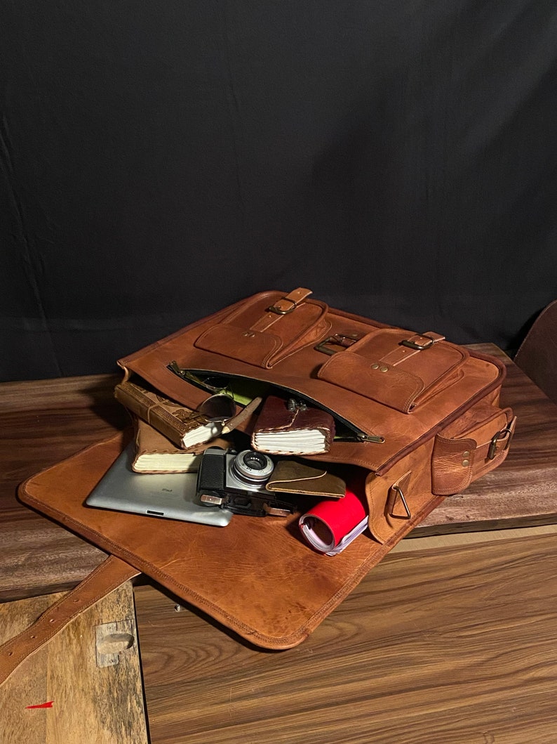 Handmade Leather Travel Messenger Office Crossbody Bag Laptop Briefcase Computer College Satchel Bag For Men And Women image 5