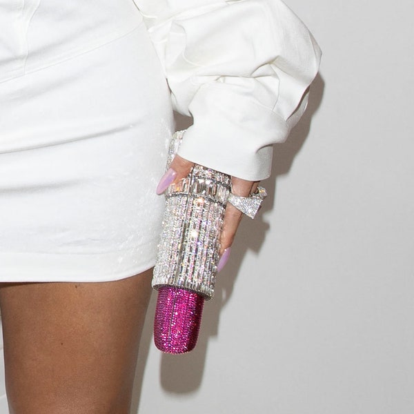 Pink Lipstick Shape Clutch Bag On Kylie Luxury Evening Bags Crystal Rhinestone Wedding Clutch Women's Purse