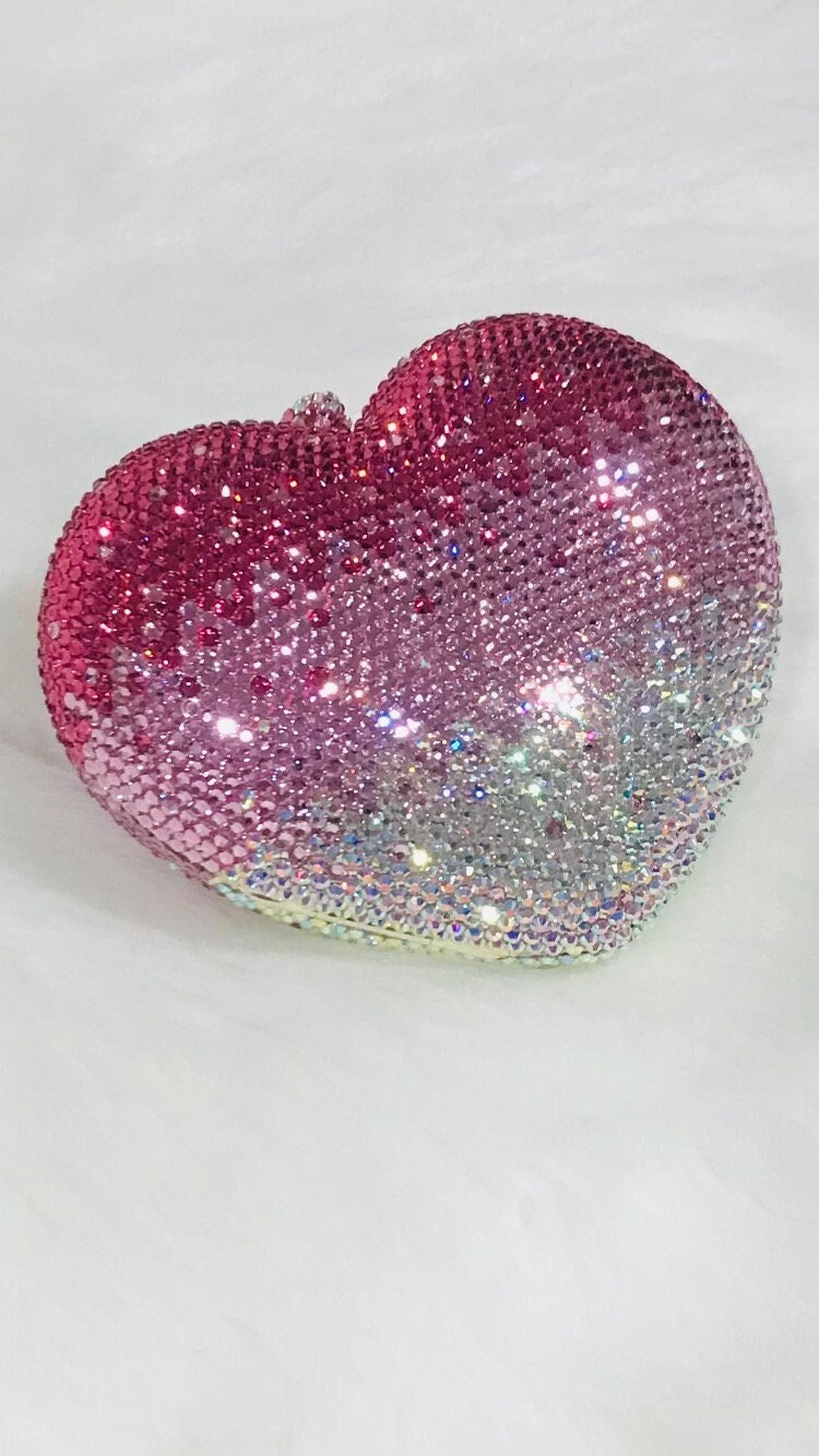 Pink Glitter Heart Shaped Crossbody Chain bag Cute Clutch Purses
