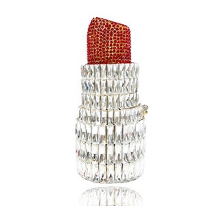 Red Lipstick Crystal Clutch | Bold Rhinestone Evening Bag | Fashion Statement Handbag for Glam Nights