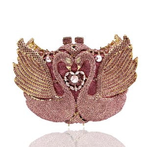 Rose Gold Swan Crystal Clutch | Elegant Rhinestone Handbag | Luxury Evening Bag for Formal Events