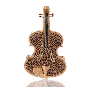 Violin Crystal Clutch | Unique Musical Instrument Evening Bag | Luxury Rhinestone Handbag for Formal Events and Parties