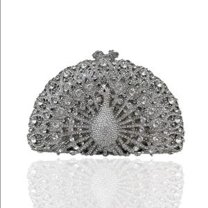 Silver Peacock Crystal Clutch | Luxury Rhinestone Evening Bag | Statement Purse for Weddings and Formal Events