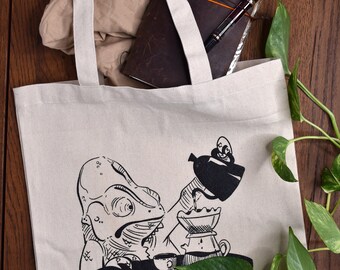 chameleon drip coffee medium sized tote bag 13.5x13.5