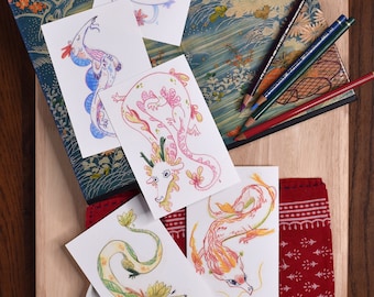 Dragon Postcard set and individual print nengajo zodiac new years cards
