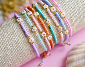 Beaded Flower Bracelet, Adjustable Summer Jewelry, Friendship bracelets for her, mom, girls, teens,