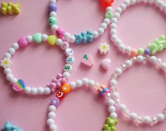 DIY Name Bracelet Kit: Personalized stretchy bracelet, Holiday Craft, party favor ideas