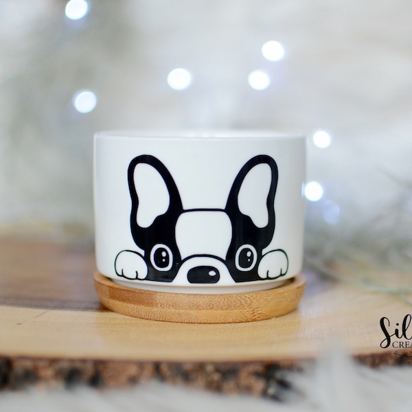 French bulldog ceramic planter with hole for succulents| Cute animal planter pot| Pet product| Pet present| Pet loss memorial, Pet memory