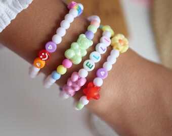 DIY Name Bracelet Kit: Personalized stretchy bracelet, Holiday Craft, party favor ideas
