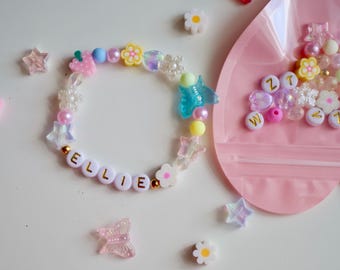 DIY Name Bracelet Kit: Personalized stretchy bracelet, Holiday Craft, party favor ideas