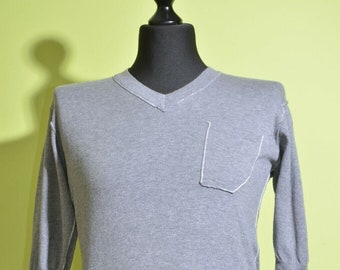 AllSaints Men's Gray Antwerp Half Sleeve V Neck Jumper Size S