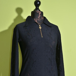Vintage MCM Women&#39;s Black Jumper Sweater Long Sleeve Collared Size 36
