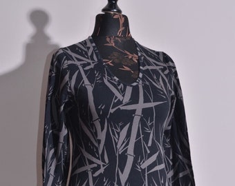 MARIMEKKO MIKA PIIRAINEN Wome's Cotton V Neck Long Sleeve Top T Shirt Size S