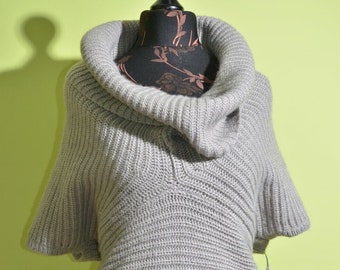 Lauren Ralph Lauren Damen-Strickpullover aus Wollmischung, übergroß, grauer Rollkragenpullover, Größe S