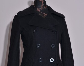 Desigual Women&#39;s Short Wool Blend Black Embroidery Jacket Size 38