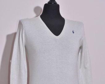 Polo Ralph Lauren grauer Baumwoll-Strickpullover mit V-Ausschnitt für Herren, Größe XS