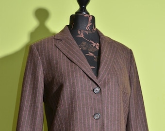 GANT Women's Classic Wool Brown Striped Blazer Jacket Size UK18 / US14
