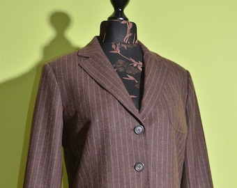 GANT Women&#39;s Classic Wool Brown Striped Blazer Jacket Size UK18 / US14