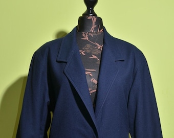 Vintage BOGNER Womens Wool Navy Blue Jacket Coat Size 38
